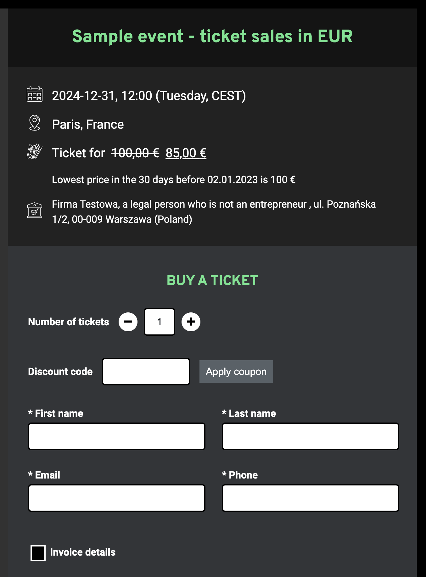 Sample event widget