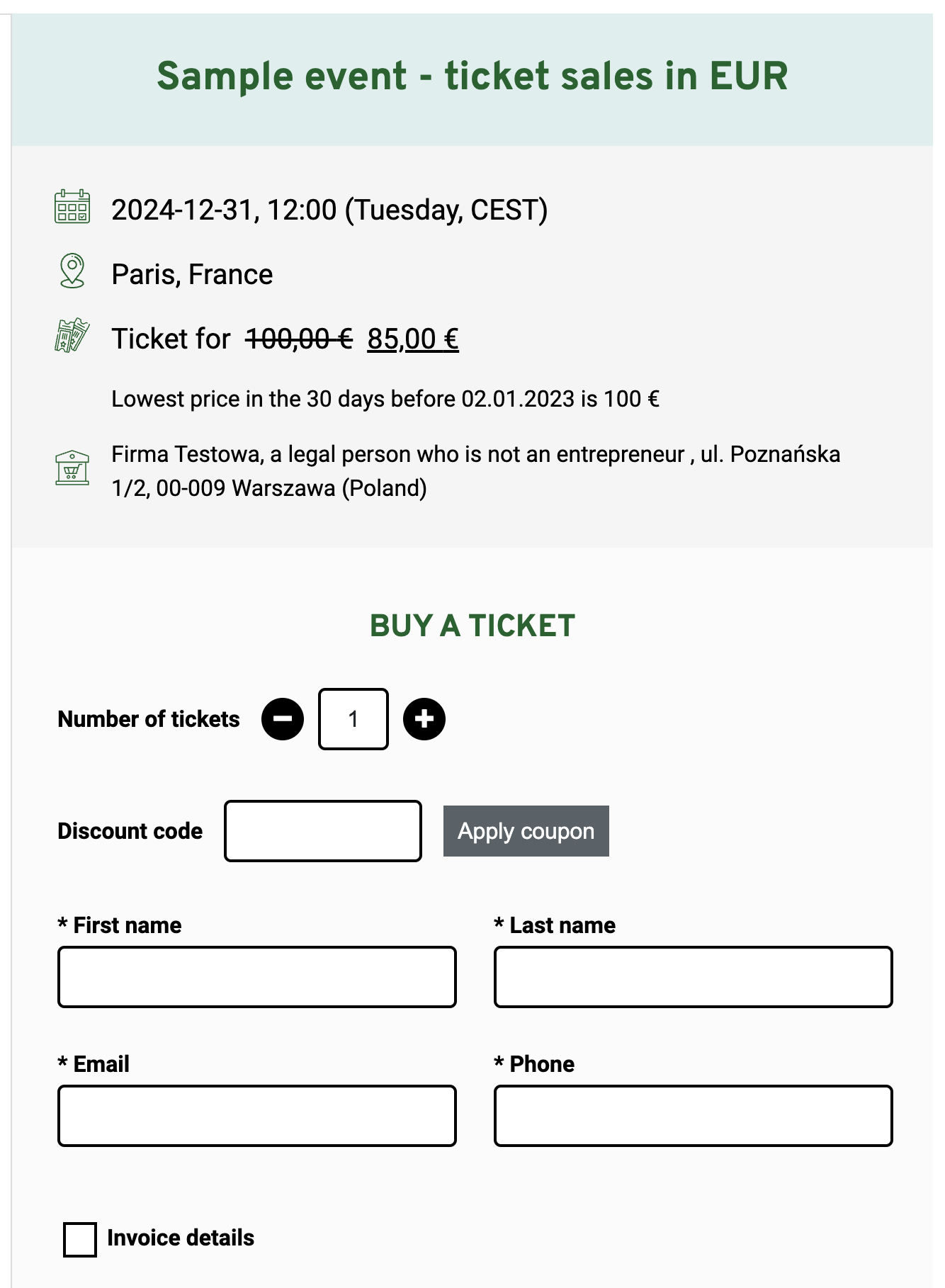 Sample event widget