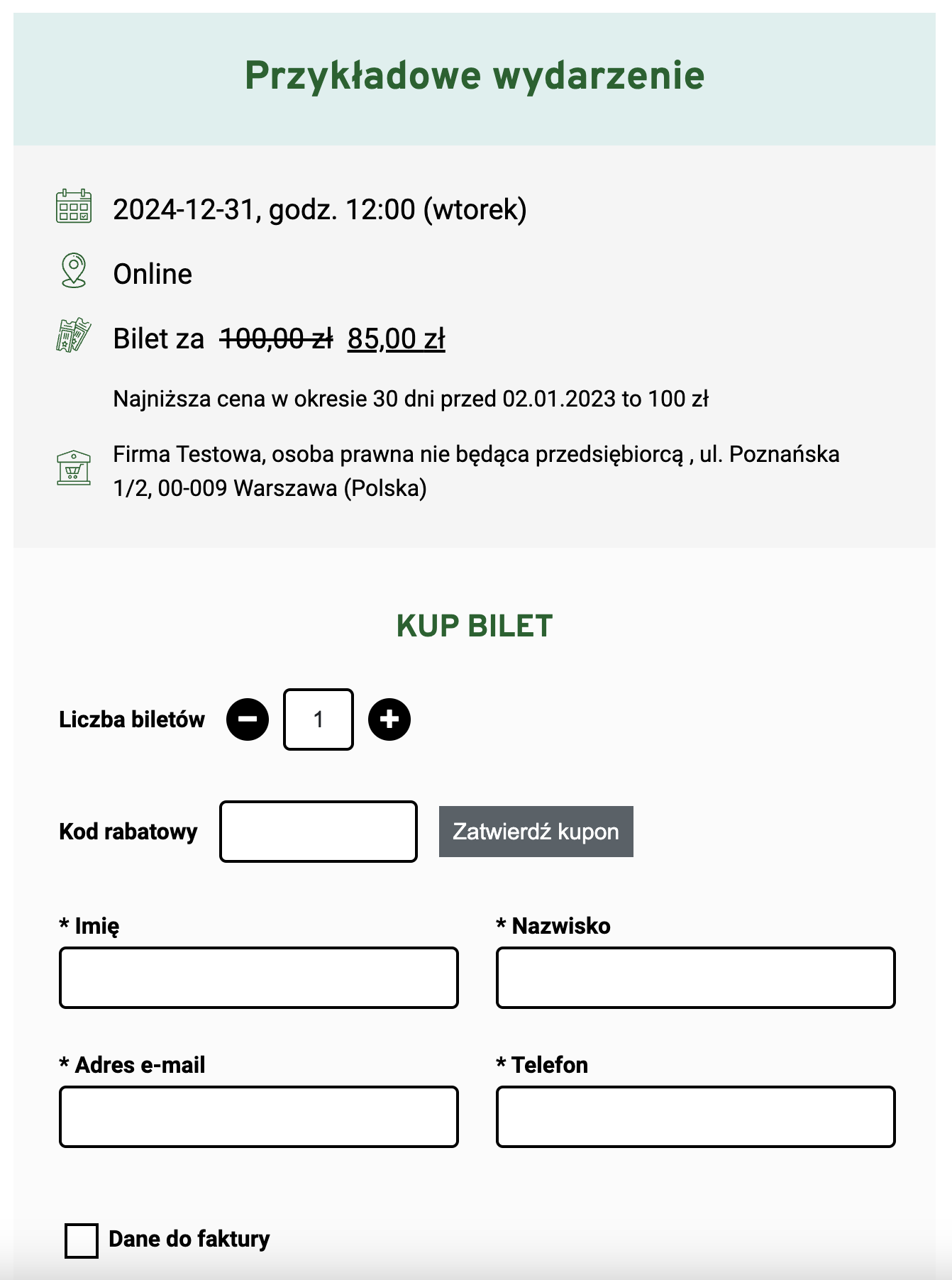 Przykładowy łidżet wydarzenia
